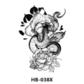 Waterproof temporary snake and peony flower tattoo sticker, stylish black body art design. - 210*148mm / Snake and Peony (HB-038X)