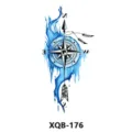 Waterproof temporary tattoo sticker featuring blue watercolor compass and feather patterns. - XQB-176 / 210x114mm