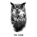 Owl temporary tattoo sticker, black and white animal forest design waterproof model. - TH-135X