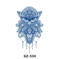 Sticker de tatouage temporaire bleu hibou mandala semi-permanent pour art corporel bras. - GZ-534 / 180X110MM