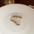 Elegant curved pearl stud earrings with gold metal base for women fashion and daily wear. - 116# Pearl