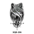 Realistic wolf and compass temporary tattoo sticker for arm and body art decoration. - Wolf and Compass (XQB-206)