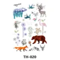 Planche de tatouages temporaires aquarelle avec adorables animaux et motifs de nature. - Motif TH-020
