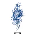Tatouage semi-permanent aux herbes avec un joli renard et un motif floral bleu élégant. - GZ-724