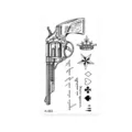 Tatouage temporaire revolver noir et blanc avec couronne, étoile et enseignes. - K-083 Revolver & Couronne