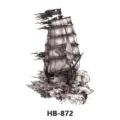 Waterproof temporary tattoo sticker for men women, black and white pirate ship design body art. - HB-872