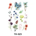 Watercolor floral butterfly temporary tattoo sticker sheet for body art decoration. - TH-025 Pattern