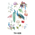 Watercolor peacock flamingo flower temporary tattoo sticker sheet for body art decor - TH-028 Pattern