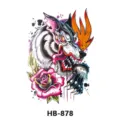 Waterproof temporary tattoo sticker featuring fierce wolf and pink rose design, body art. - HB-878