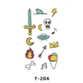 Joli ensemble de tatouages temporaires de style dessin animé, motifs d'art corporel amusants. - T-204