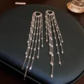 Silver tone multi-strand chain tassel long earrings elegant fashion women jewelry accessories - 122# Clip Tassel