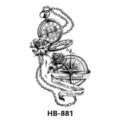 Waterproof temporary tattoo sticker vintage pocket watch compass rose body art design. - HB-881
