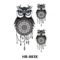 Waterproof temporary tattoo sticker featuring cool owl dreamcatcher design in black and blue. - HB-883X