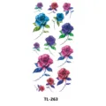 Hoja de pegatinas de tatuajes temporales de rosas coloridas, arte corporal para brazo mano. - TL-263