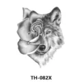 Temporary tattoo sticker featuring a creative black and white wolf and rose sketch design. - TH-082X