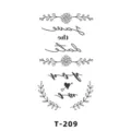 Minimalist black white temporary tattoo sticker sheet with floral heart English letter designs. - T-209