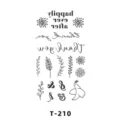 Minimalist temporary tattoo sticker sheet featuring cute floral twigs, doves and English text. - T-210