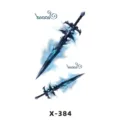 Temporary tattoo sticker featuring cool fantasy blue magic sword design for body art style. - Magic Swords (X-384)