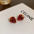 Red strawberry stud earrings, cute gold-plated metal fruit design fashion jewelry for women. - 129# Strawberry