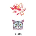 Waterproof temporary tattoo sticker featuring watercolor lotus and cute cat design for body art. - Lotus & Cat (X-385)