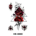 Waterproof temporary tattoo sticker sheet with geometric red and black rose floral designs. - HB-888X