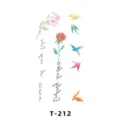 Waterproof temporary tattoo sticker with floral rose and cute bird designs for body art. - T-212