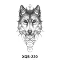 Black and white wolf head temporary tattoo sticker with geometric totem design SKU XQB-220 - Wolf Geometric Totem (XQB-220)