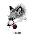 Waterproof temporary tattoo sticker featuring a wild wolf biting a red rose, stylish body art. - HB-889