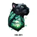 Waterproof temporary tattoo sticker featuring a black panther and green forest double design. - HB-891