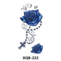 Waterproof blue rose temporary tattoo sticker with cross and beads design for body art decoration. - Blue Rose and Cross (XQB-222)