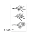 Temporary tattoo sticker sheet featuring delicate black floral botanical line art designs. - K-595