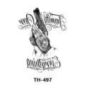 Waterproof temporary tattoo sticker featuring praying hands and gun design for body art. - TH-497
