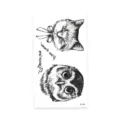 Autocollant de tatouage temporaire noir et blanc imperméable avec design de chat et de hibou. - X-140