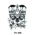 Black temporary tattoo sticker with skull, crown, and floral design, waterproof arm tattoo. - TH-498