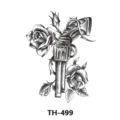 Black gun rose temporary tattoo sticker, waterproof sketch design for body art. - TH-499