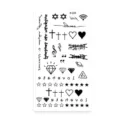 Feuille d'autocollants de tatouage temporaire minimaliste avec croix et cœurs noirs - X-228