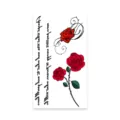 Floral temporary tattoo sticker sheet featuring red roses, green leaves and cursive script. - K-528