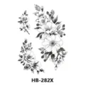 Floral temporary tattoo sticker sheet HB-282X, black and white botanical sketch design. - HB-282X / 210*148mm