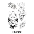 Waterproof temporary tattoo sticker sheet featuring sketch style fox, deer and floral designs. - HB-283X / 210*148mm
