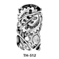 Mechanical gear temporary tattoo sticker, black and white cyber style body art design. - TH-512