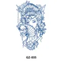 Herbaceous semi-permanent tattoo sticker, blue Japanese geisha fan design, waterproof chest art. - GZ-035