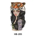 Waterproof temporary tattoo sticker featuring tiger hat woman and peacock arm design. - HB-205 / 210*148mm
