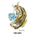Temporary tattoo sticker featuring traditional golden koi fish and blue lotus design for body art. - HB-684 / 210*148mm