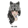 Waterproof temporary tattoo sticker with wolf woman design, half arm large body art for daily fashion. - HB-206 / 210*148mm