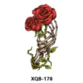 Waterproof temporary tattoo sticker featuring a skeleton hand holding red roses design. - XQB-178 / 210x114mm