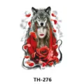 Temporary tattoo sticker for women colorful wolf rose arm body art transfer decal - TH-276 / 210*148mm