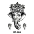 Black and white Ganesha temporary tattoo sticker set with model HB686 for body art. - HB-686 / 210*148mm