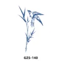 Adesivo per tatuaggio con succo di erba con design di uccello e bambù blu, stile schizzo. - GZS-140
