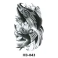 Black and white koi fish and lotus temporary tattoo sticker, classic Japanese art style. - 210*148mm / Carp Lotus (HB-043)