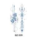 Autocollant de tatouage temporaire au jus de plantes, lune géométrique bleue et art floral. - GZ-539 / 180X110MM